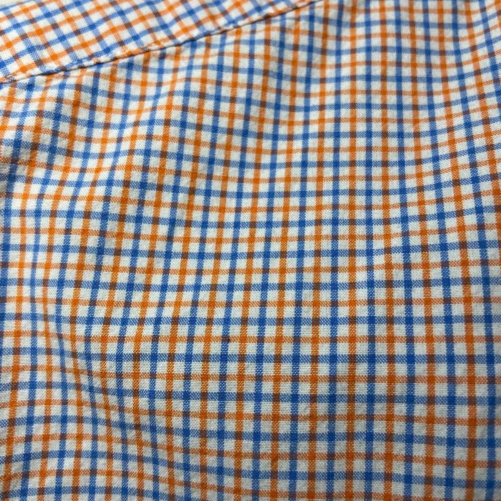 J. Crew Men's Blue, White & Orange Gingham Print Button Down Shirt Size Small